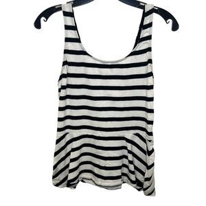 Express Women’s Size Medium Peplum Tank Top Black White Striped Zip Up Shirt